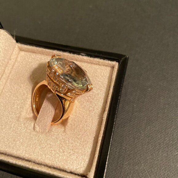 Parentesi Cocktail Big Pink Gold Cocktail ring with Green Quartz and Diamonds - Picture 4 of 5